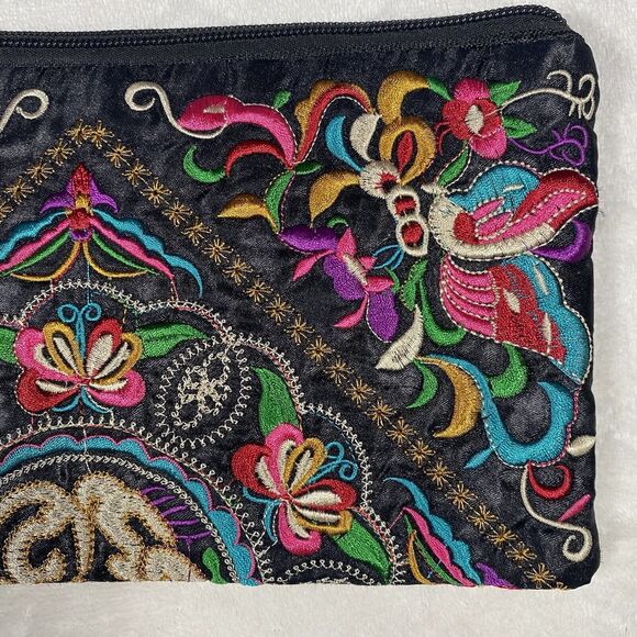 Colorful Embroidered Clutch Bag Flower Butterfly Travel Toiletries Bag Unique - Picture 4 of 10